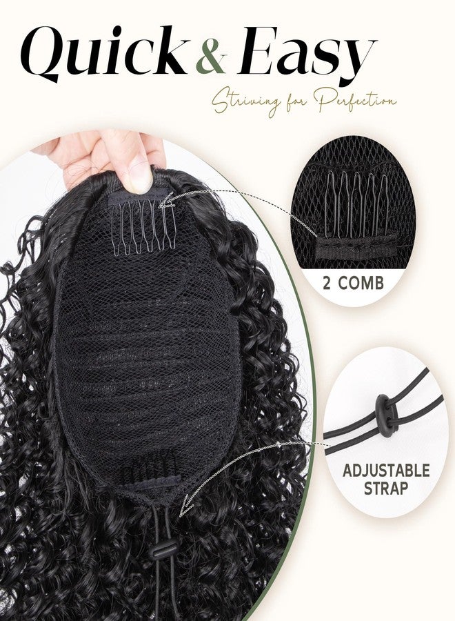 ZAVIDE Ponytail For Black Women Drawstring Ponytail Curly Hair Short Ponytail Extension Pony tails Drawstring Hair Pieces Human Hair Feeling For Daily Use (#1B) - Image 4